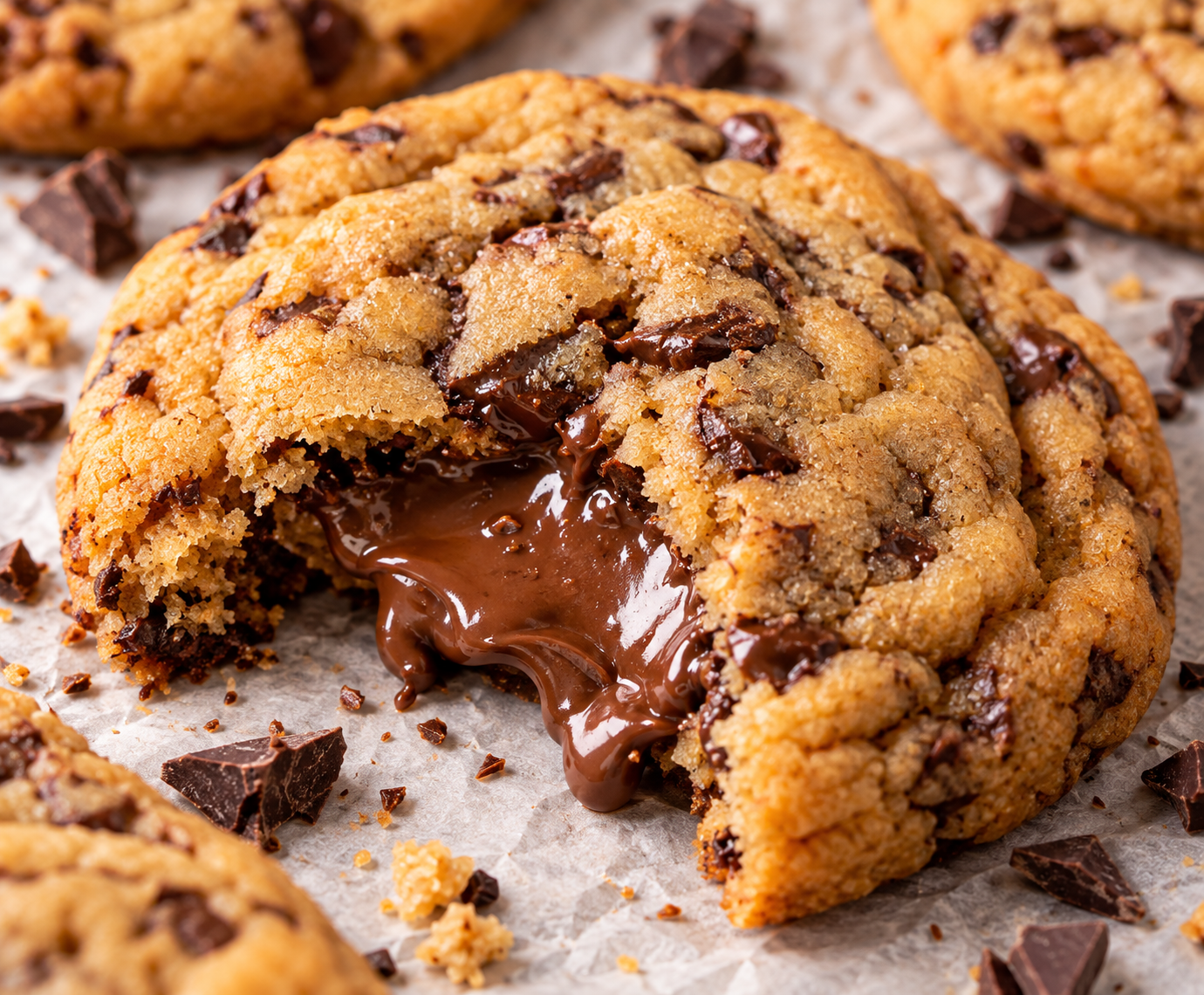 Chocolate chip cookie with a molten Nutella center